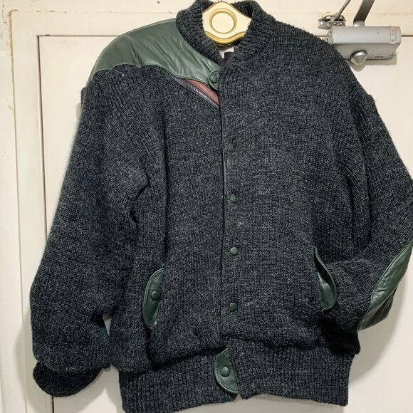 VINTAGE JEAN-MICHEL CROPSAL MONTREAL KNIT WOOL LEATHER BOMBER JACKETS SIZE XL - Picture 10 of 15